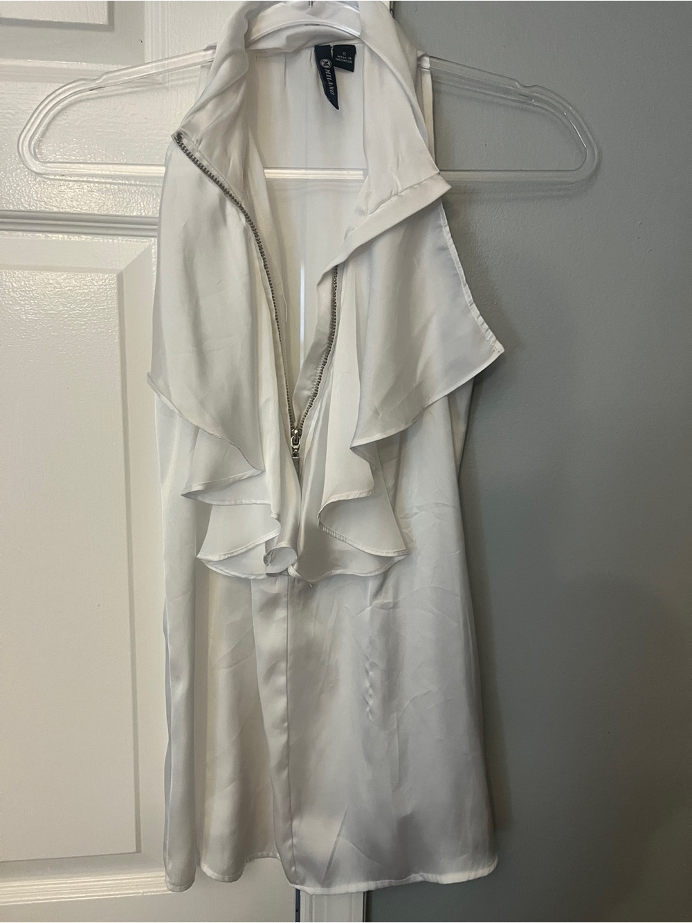 Milano White Ruffle Front Zip Halter Camisole